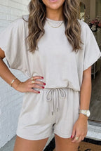 PREORDER - Solid Puffy Top & Drawstring Short 2 Piece Set in Gray
